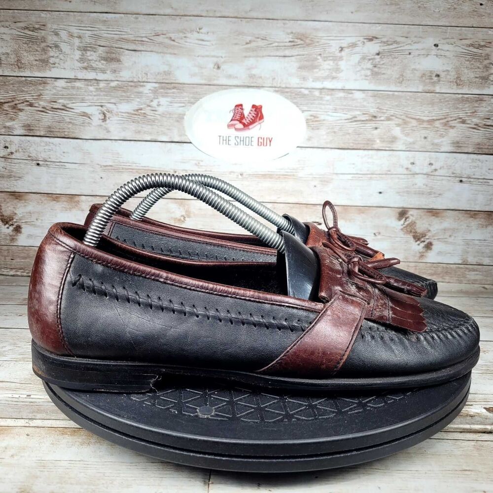 Hunt CLUB Mens Size US 9.5 M Black Brown Leather Kiltie Tassels Loafers